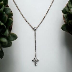 Gold plated lariat cross necklace